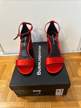 Alexander Wang Red Suede Ankle-Strap Block Heels